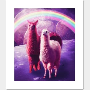 Crazy Funny Rainbow Llama In Space Posters and Art